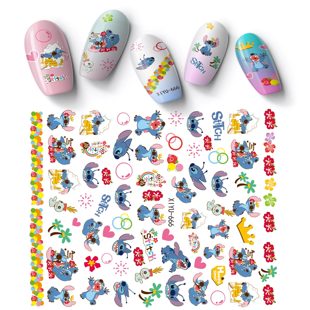 

Disney Design Stitch Nail Art Stickers Mickey Cat Minnie Princess Donald Duck Nail Decal 3D Anime Heart Nail Slider 1PCS