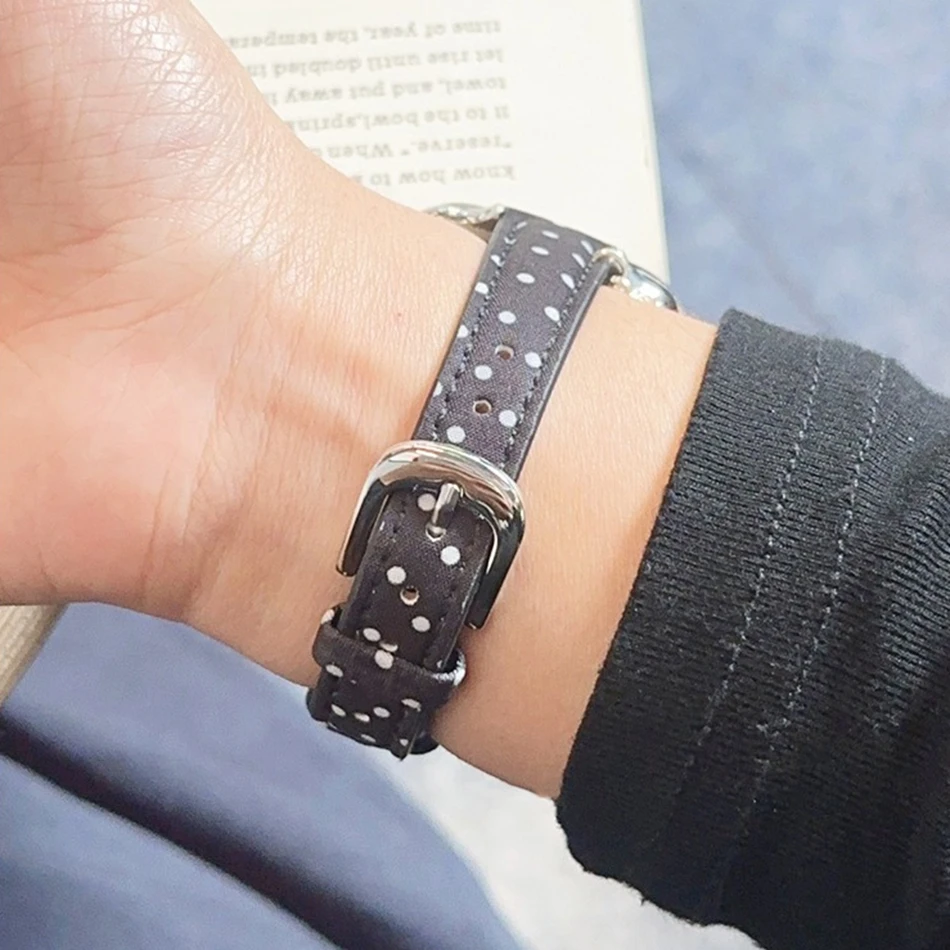 Фото Ремешок из искусственной кожи в горошек для Apple Watch Series 11, 10, 9, 8, 7, 6, 5 SE UItra iWatch 49/46/45/44/42/41/40/38 мм, тонкий ремешок-браслет №3