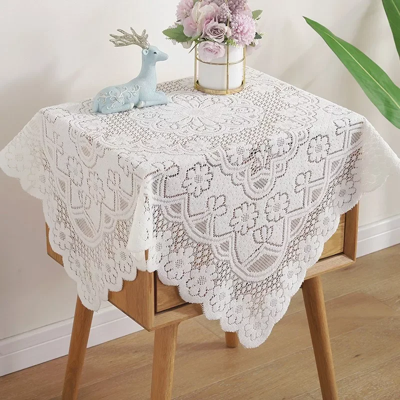 

Pastoral Lace Tablecloth Retro White Table Cover Hotel Coffee Rectangle Table Cloth European Placemat Wedding Party Decorations