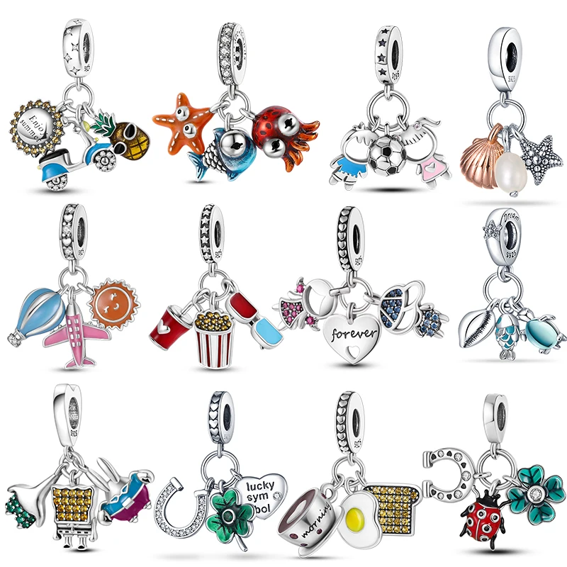 

2022 New Three Piece Collection 100% 925 Sterling Silver Women's Jewelry Blue Turtle Charm Pendant for Pandora Bracelet Necklace
