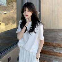 white short sleeved t shirt womens summer 2022 new korean version is thin and versatile basic style is worn inside and outside