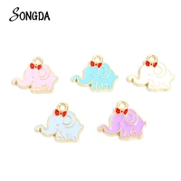 10pcs cute elephant with bow multicolour enamel charms pendant handmade diy jewelry makings accessories bracelets necklace gifts