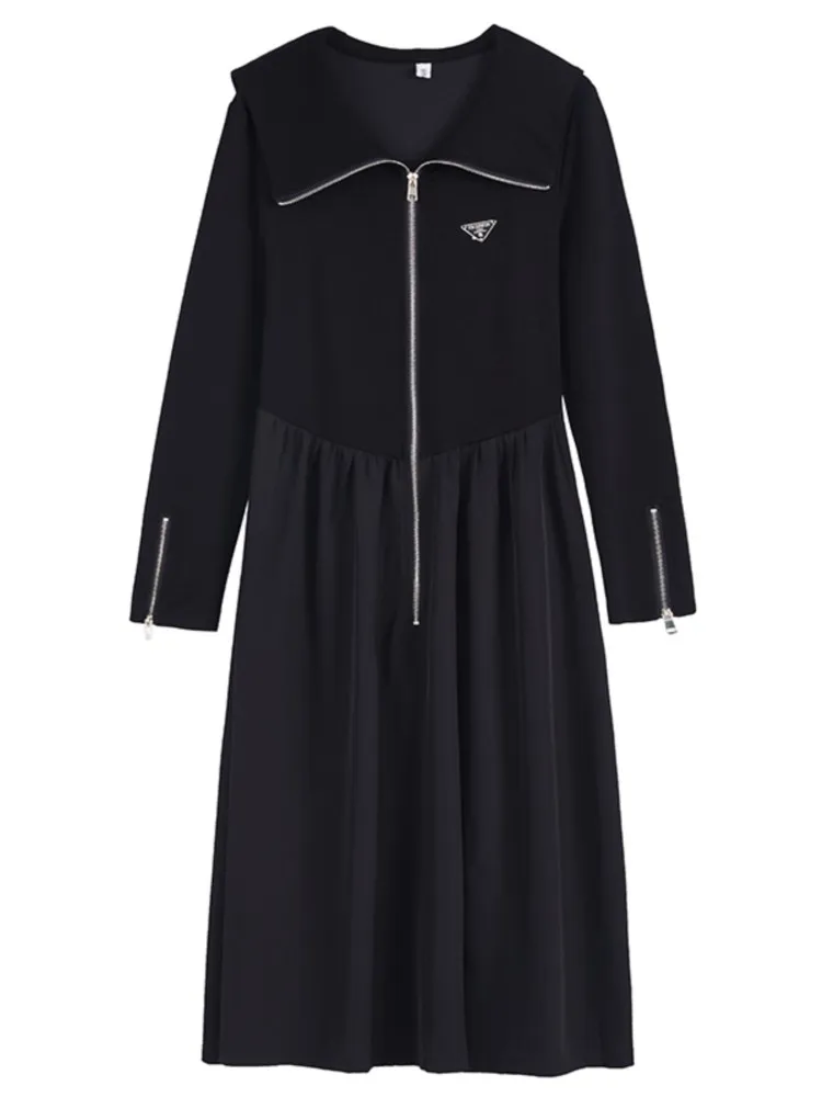 Осеннее платье женское с тонкой талией модное плиссированное длинное рюшами