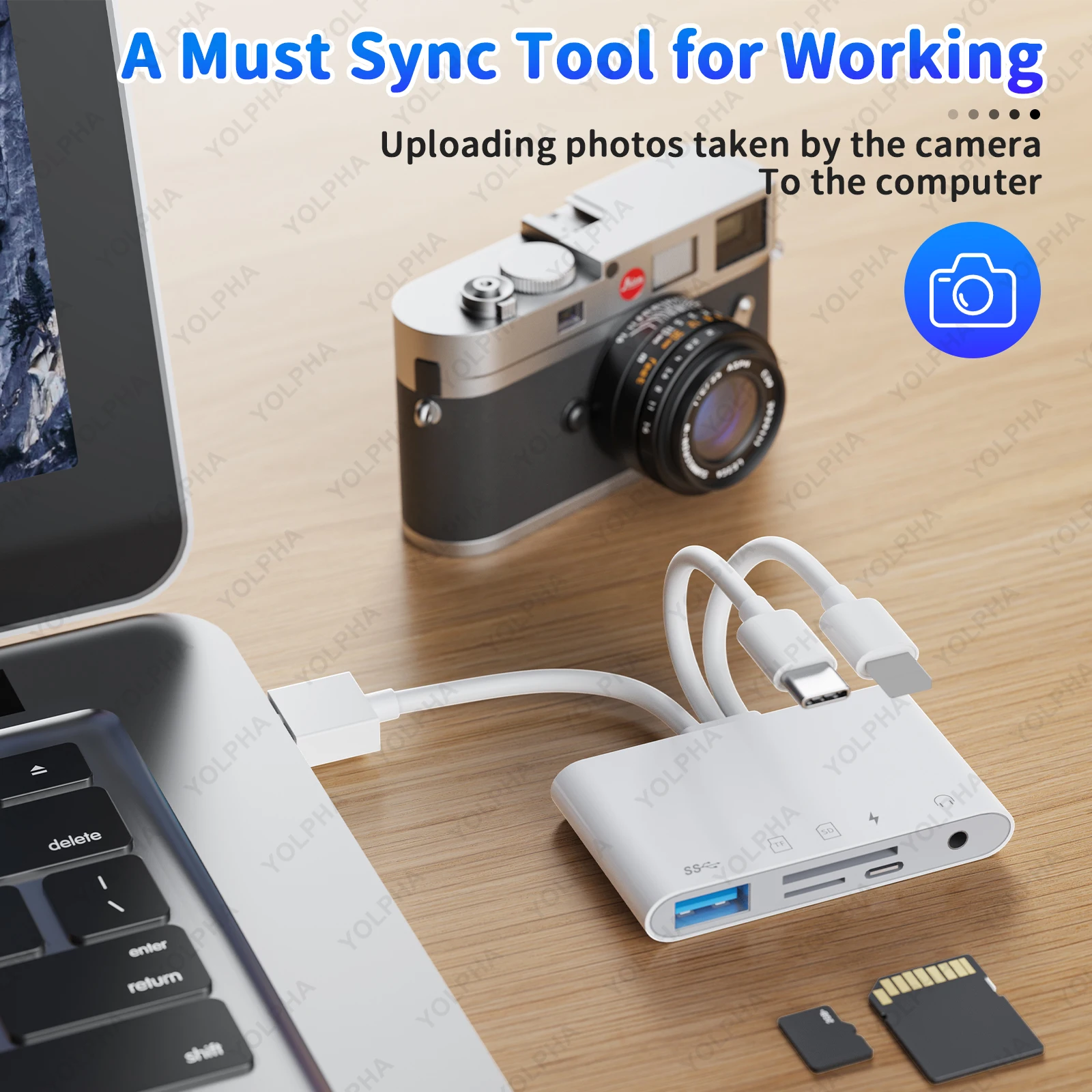 Фото Универсальная док-станция USB-концентратора USB C — SD TF Устройство чтения карт памяти OTG Кабель Адаптер камеры Type-C на 3,5 мм для iPhone iPad ПК №4