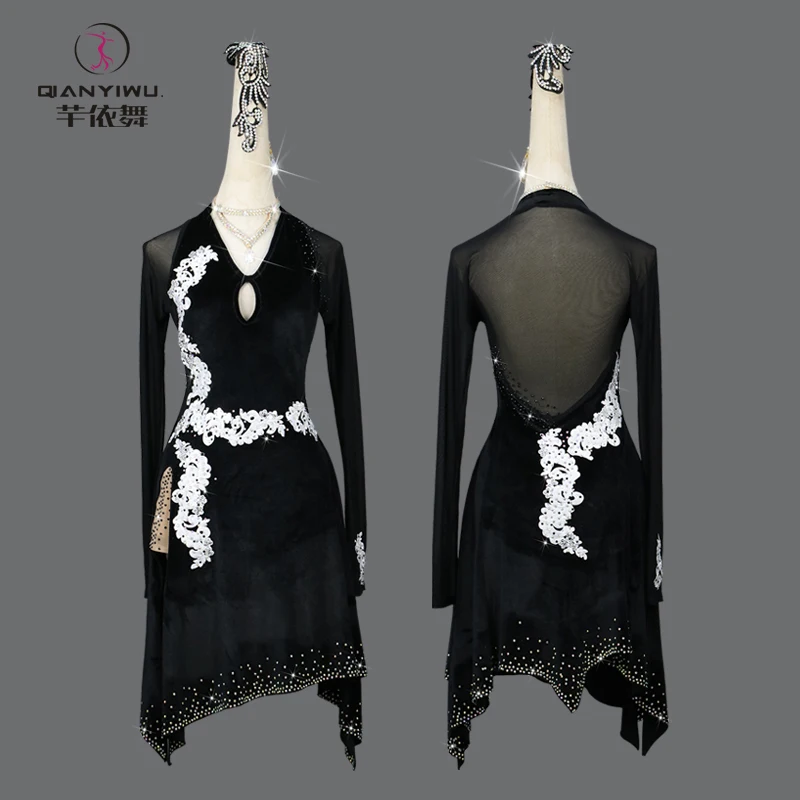 

New Black Professional Latin Dance Clothes Ballroom Dresses for Women Female Costume Ladies Kids Sports Wear Line Midi Skirt Cha