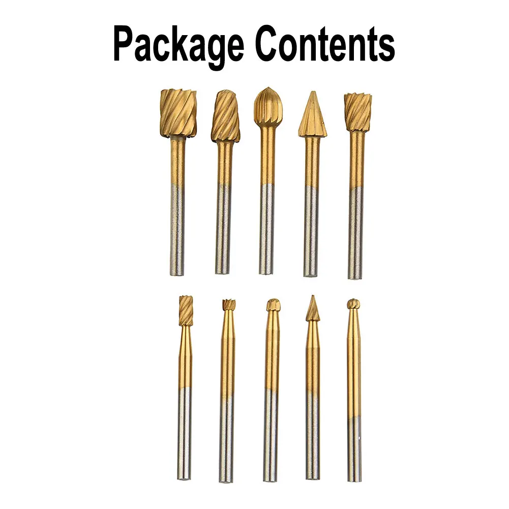 

10pcs Set HSS Router Grinding Bit Burr Set For Engraving Wood Rotary Simple Tool Woodworking Carving Carved Cutter