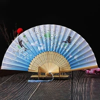 vintage silk folding fan retro chinese japanese bamboo hand folding fan dance hand fan home decoration ornaments craft gift fan