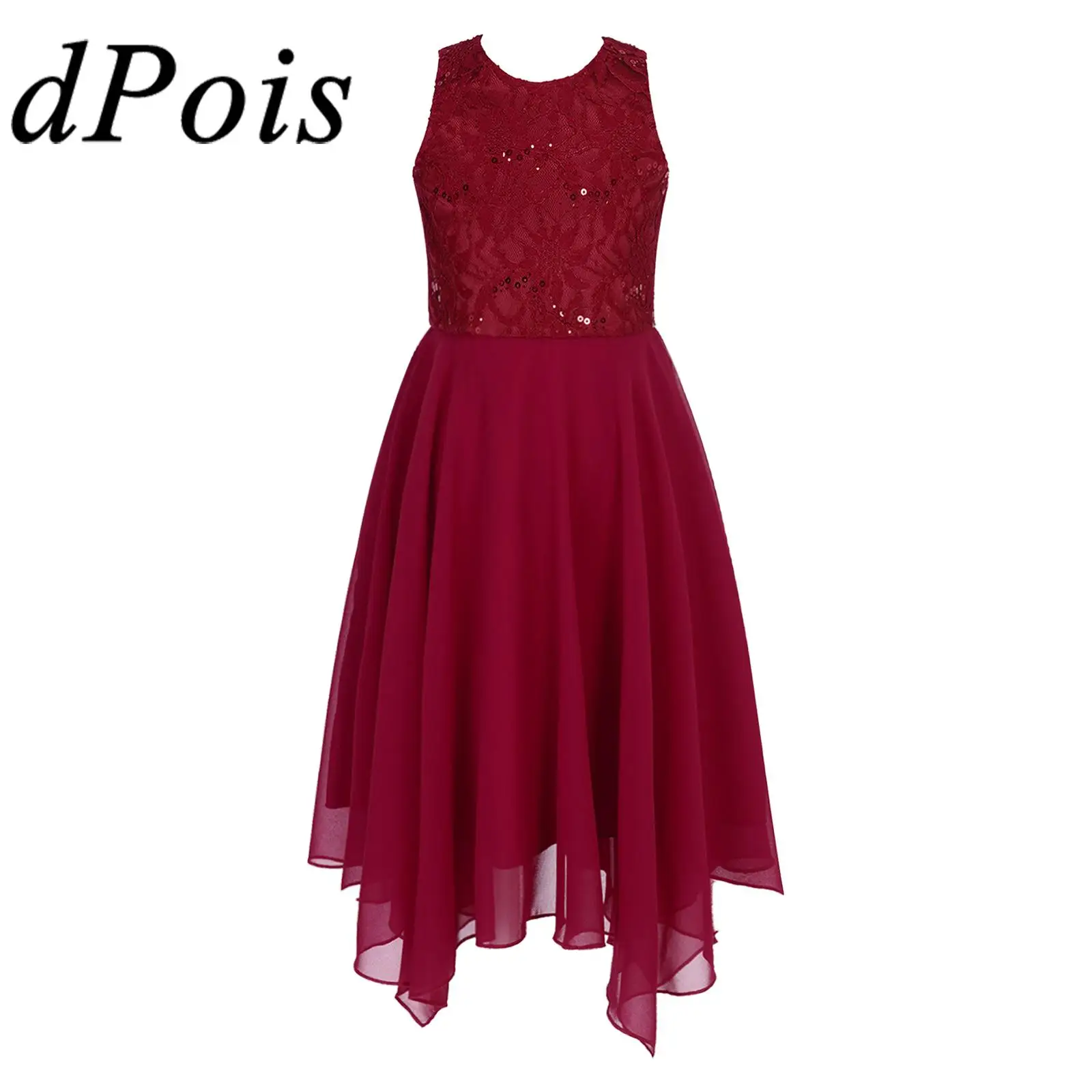 

Elegant Kids Floral Lace Chiffon Party Dress Childs Ballroom Ballet Dress Stage Performance Dancewear Girl First Communion Dress