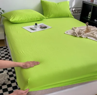 2024 модная хлопковая дышащая простыня для двуспальной кровати зеленого и желтого