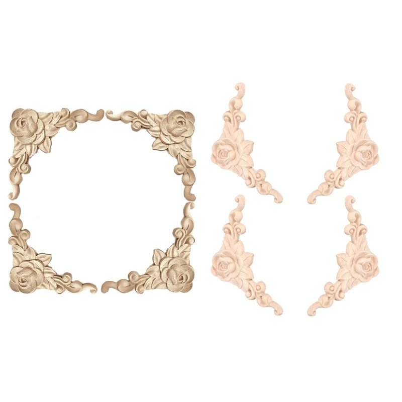 

8Pcs Carved Unpainted European Exquisite Floral Leaves Furniture Window Corner Wood Applique Onlay Wood Carving