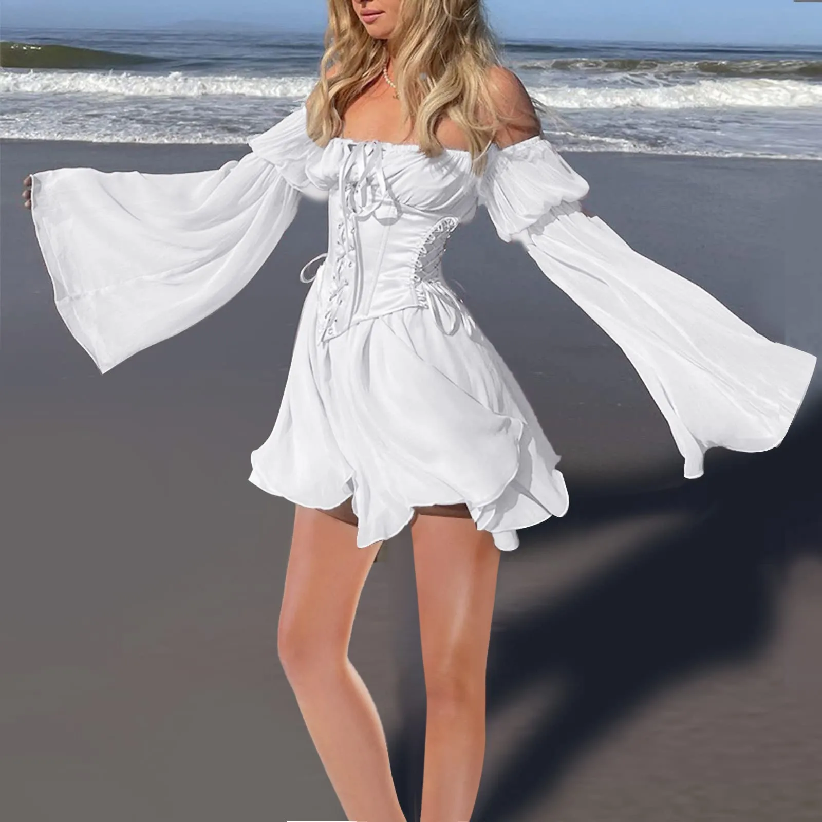 Осеннее шифоновое сексуальное мини-платье с открытыми плечами женское платье