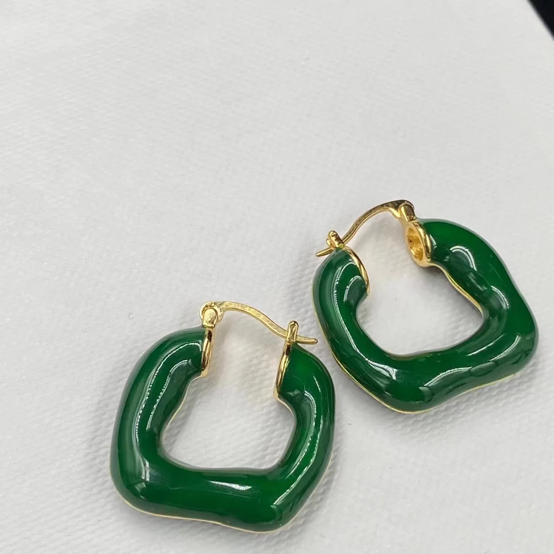 

Women's trend Earrings 2022 fashion enamel drip glaze square earrings Green White Hoop earrings Popular vintage Luxury jewelry