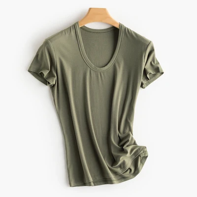 

Short-sleeved T-shirt women summer new style mulberry silk slim round neck multi-color simple pure color wild