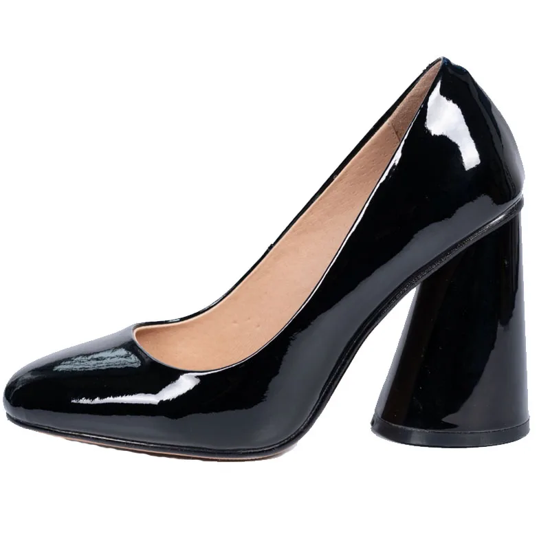 

Fashion Office Women Genuine Leather Pumps 2022 New Wedges Thick Heel Sexy Patent leather Women's Shoes Black Green Big Size 46