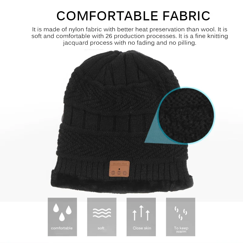 Bluetooth Beanie V5.0 Bluetooth Hat Scarf Wireless Earphone Beanie Headphones Outdoor Winter Warm Skiing Riding Hat