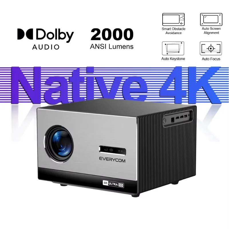 Фото Проектор 4K 3840x2160 Everycom Cinelux 2000ANSI, ультраяркий, FLED, Smart, с автофокусом и коррекцией трапецеидальных искажений, для домашнего кинотеатра №1