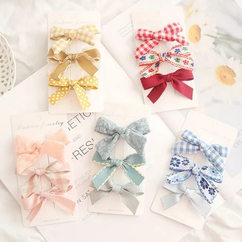 

3 Pcs/Set Baby Hair Clips Children Barrettes Clips Lattice Flower Printed Kids Girl Hairpins Baby Hair Accessories