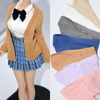 16 scale female long sleeve knit cardigan v neck sweater outwear jacket coat jk school uniform student clothes for 12in figure