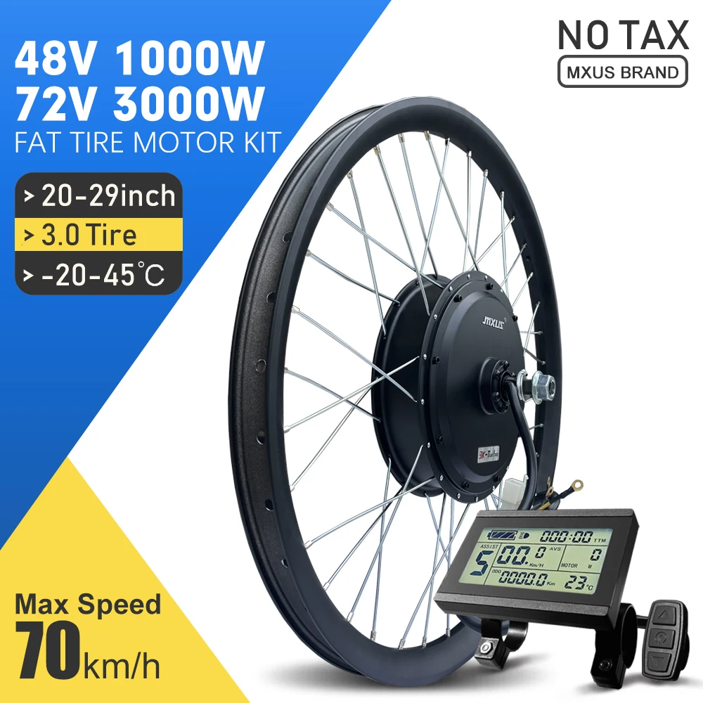MXUS Brand Electric Bike Conversion Kit 20-29Inch 700C 48V 1000W 72V 3000W 3.0Tyre Brushless Hub Motor For eBIKE Conversion Kit