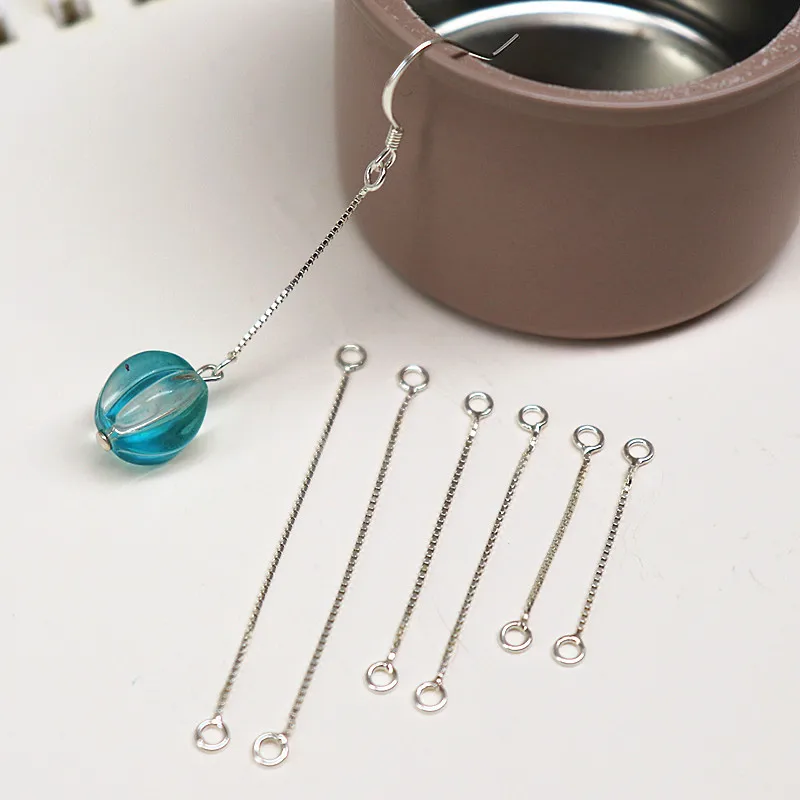 

1 Pair Solid 925 Sterling Silver Earring Wire Box Chain 2-4cm for Ear Dangle Making Jewelry DIY Components