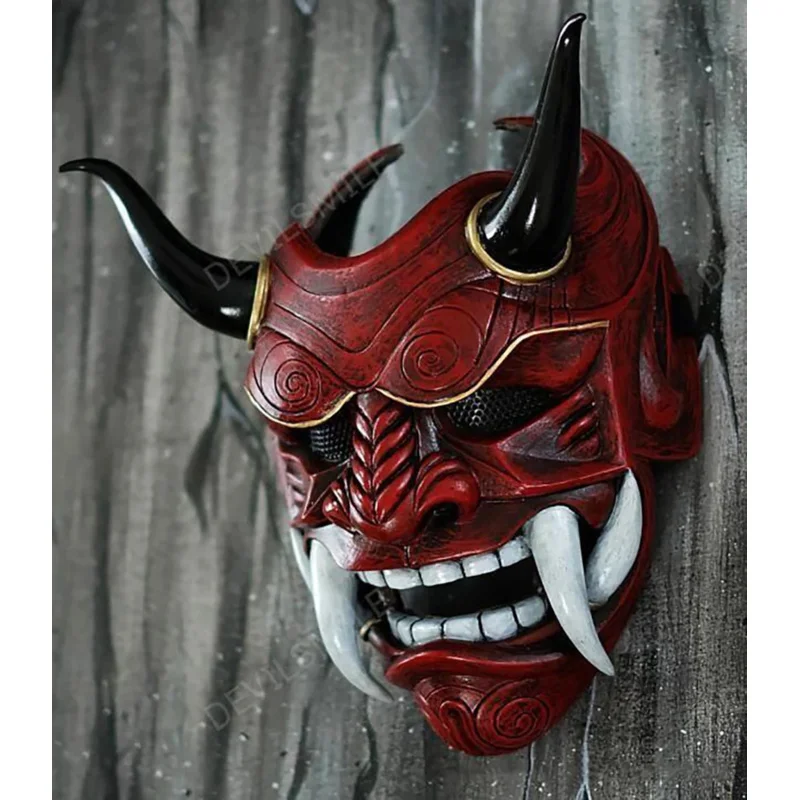 Маска Hannya demon Japanese oni samurai Noh Kabuki red prajna латексные маски для взрослых унисекс