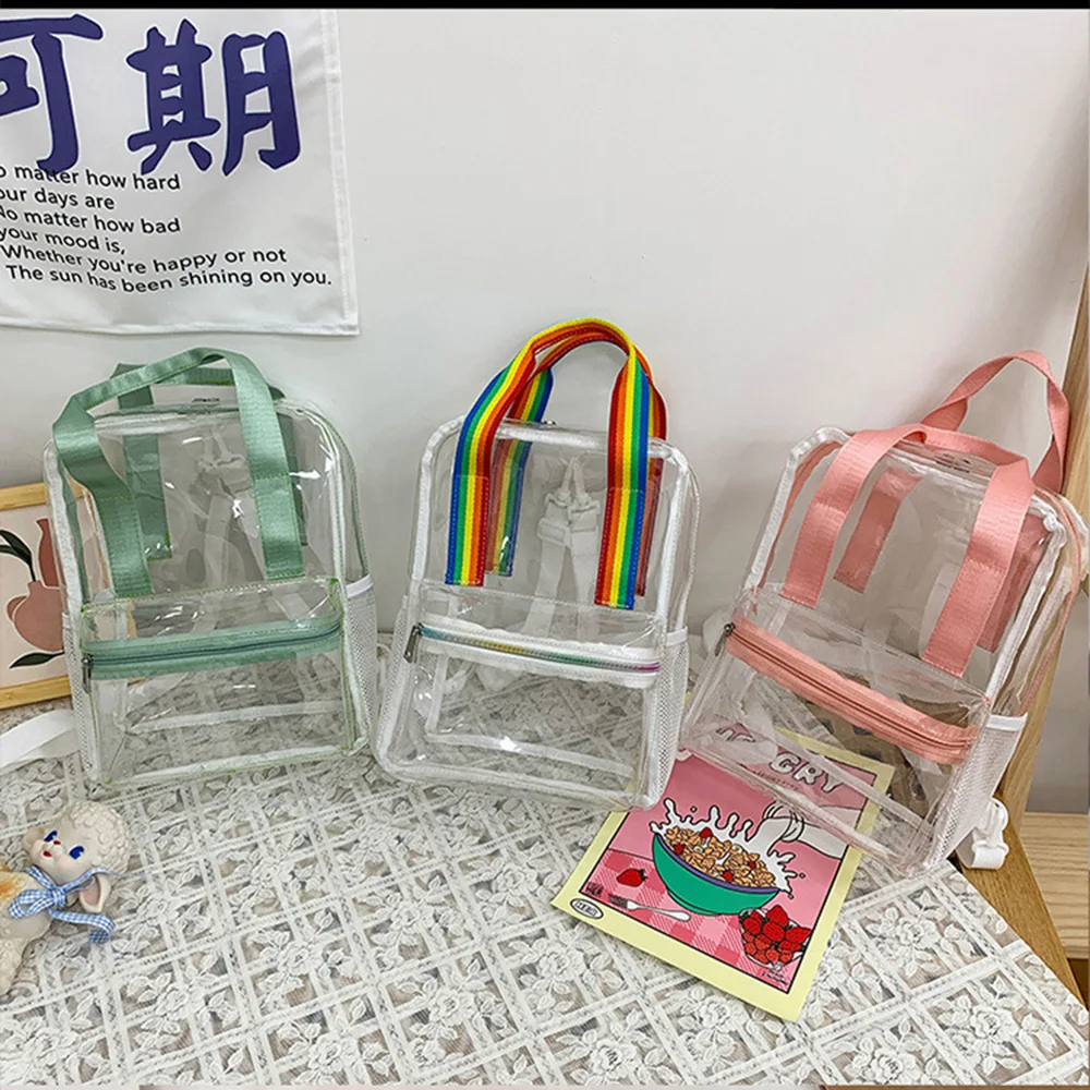 

Fashion Transparent PVC Backpack Waterproof Female Schoolbag Candy Color College Teenager Girls Clear Portable Backpacks
