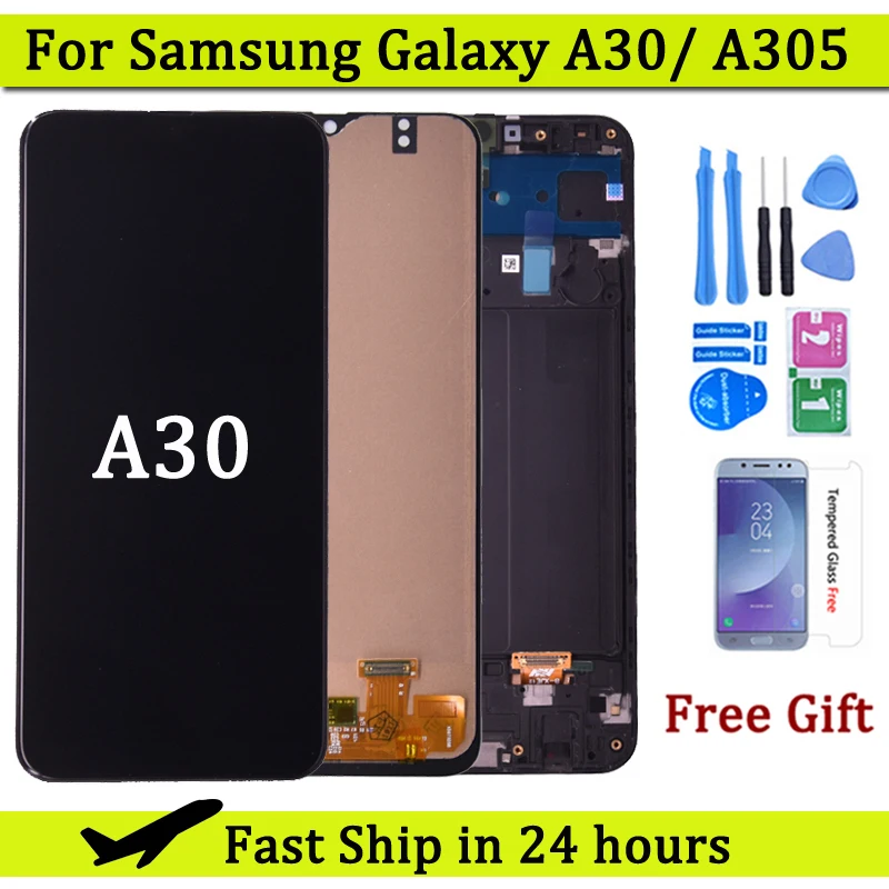 ЖК-дисплей 6,4 'для Samsung GALAXY A30 A305/DS A305FN с сенсорным экраном и дигитайзером в сборе для Samsung A30 LCD