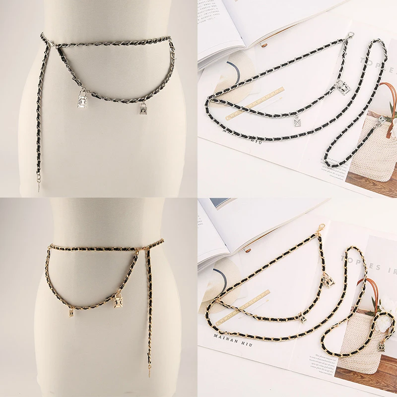 

Punk Fashion Metal Waist Chain For Women Girl Lock Pendant Thin Belt Creative Multilayer Body Chain Tassel Korean Waistbands New