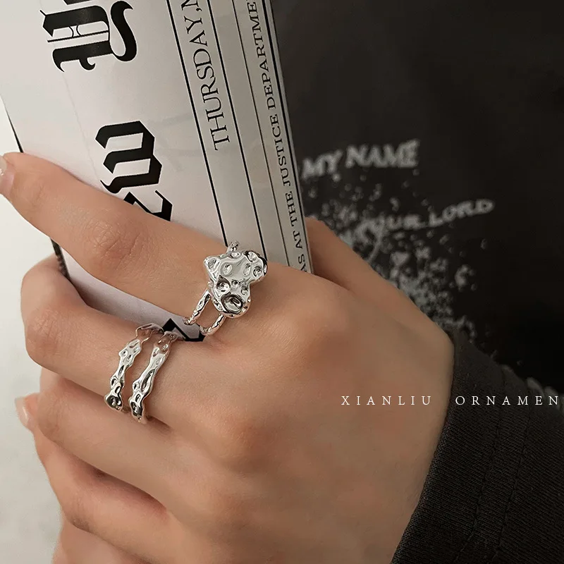 

MODOMA 2022 Fashion Double Layer Aesthetic Opening Rings For Woman Simple 925 Sterling Silver Ring Vintage Wedding Jewelry Women