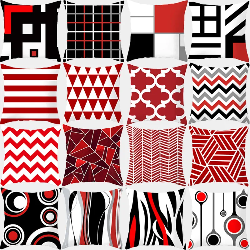 

Красная наволочка с геометрическим рисунком 45x45, декоративная подушка для дивана