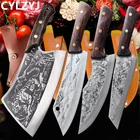 Кованый шеф-нож 1-6 шт. в комплекте, кухонные ножи, охотничьи косточки, сербский шеф-повар, мясник, мясник, резак, универсальный нож, Подарочные чехлы