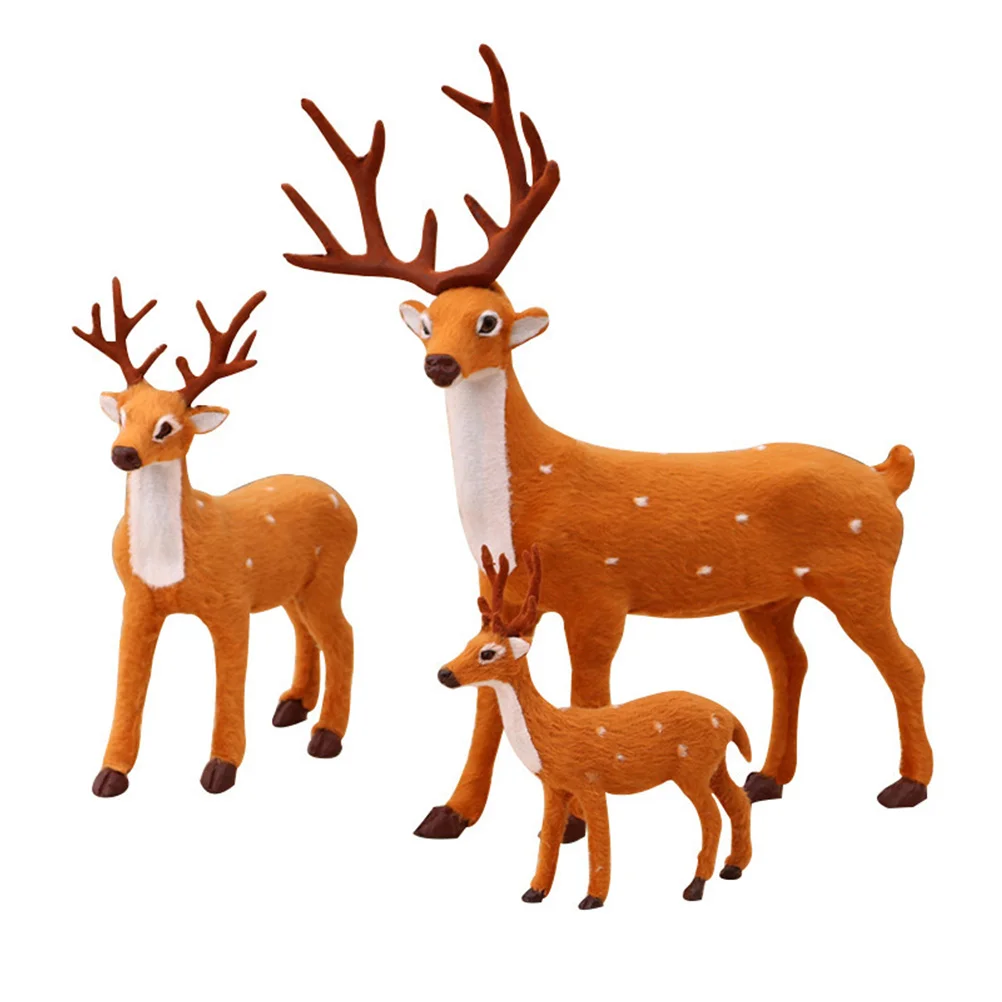 

3 Pcs Christmas Simulation Deer Xmas Ornament Elk Desktop Adornment Model Mini Figurine Decor Home Accessories Decorate
