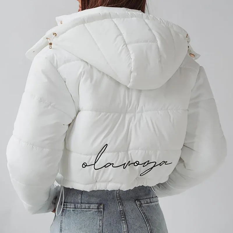 Loose Warm Removable Hooded Warm Short Cotton Jacket Women's Autumn and Winter New Long-Sleeved Embroidered Short Jacket