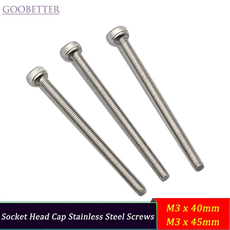 

2 шт. M3x40-45 мм винты из нержавеющей стали с шестигранной головкой для 3D-принтера болты из нержавеющей стали аксессуары для 3D-принтеров