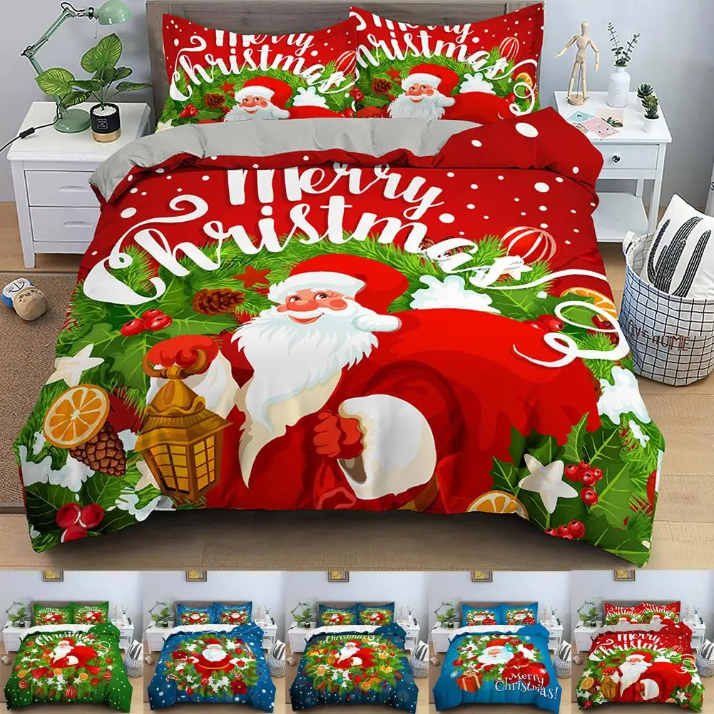 

Funda nórdica con estampado de Papá Noel para niños y adultos, juego de cama con funda de almohada,decoración navideña,edredón