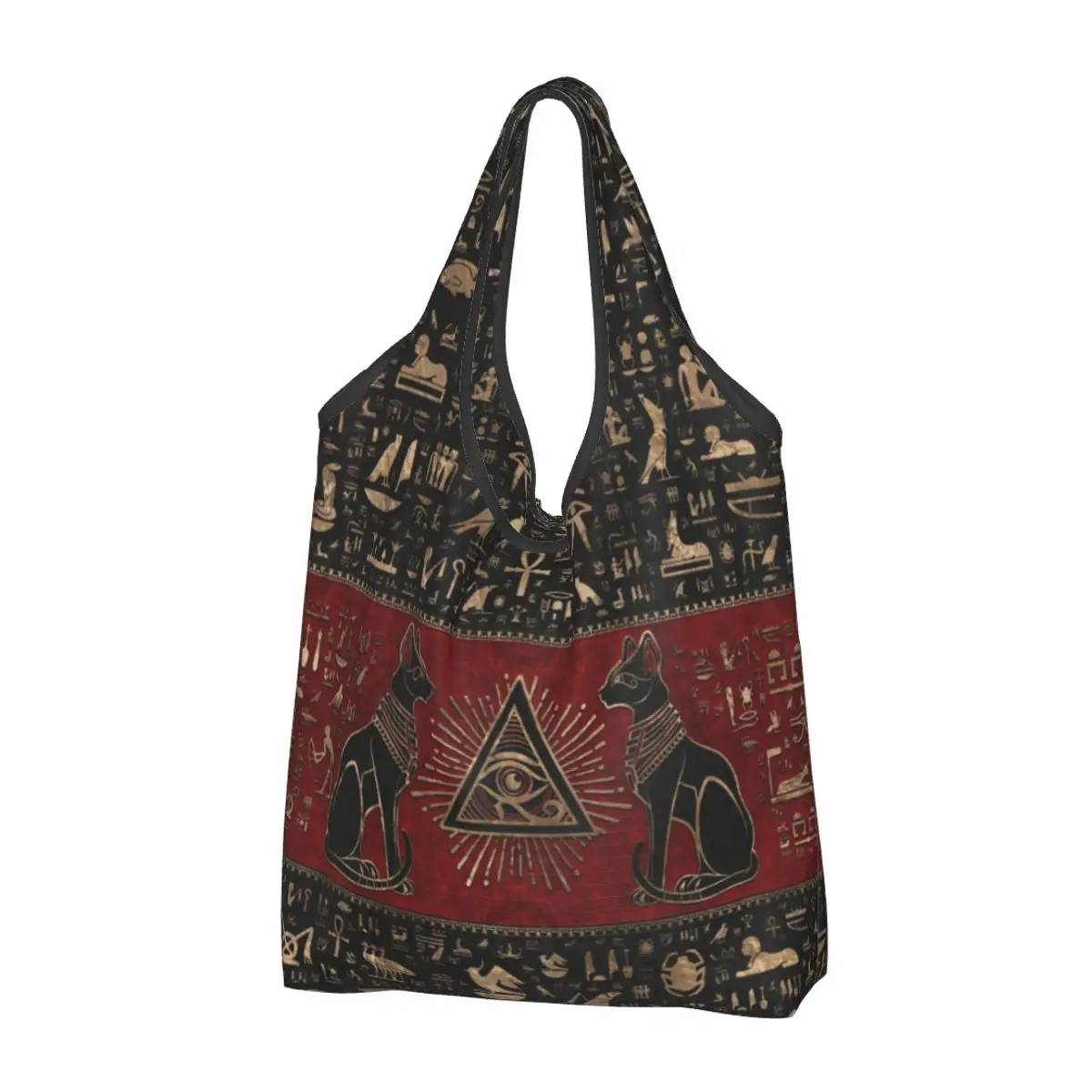 

Reusable Egyptian Cats And Eye Of Horus Grocery Bag Foldable Machine Washable Ancient Egypt Shopping Bags Large Eco Storage Bag