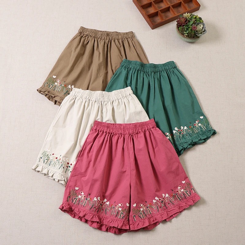 

Summer Sweet Embroidered Shorts Women Elastic Waist Casual Shorts Duobao 06