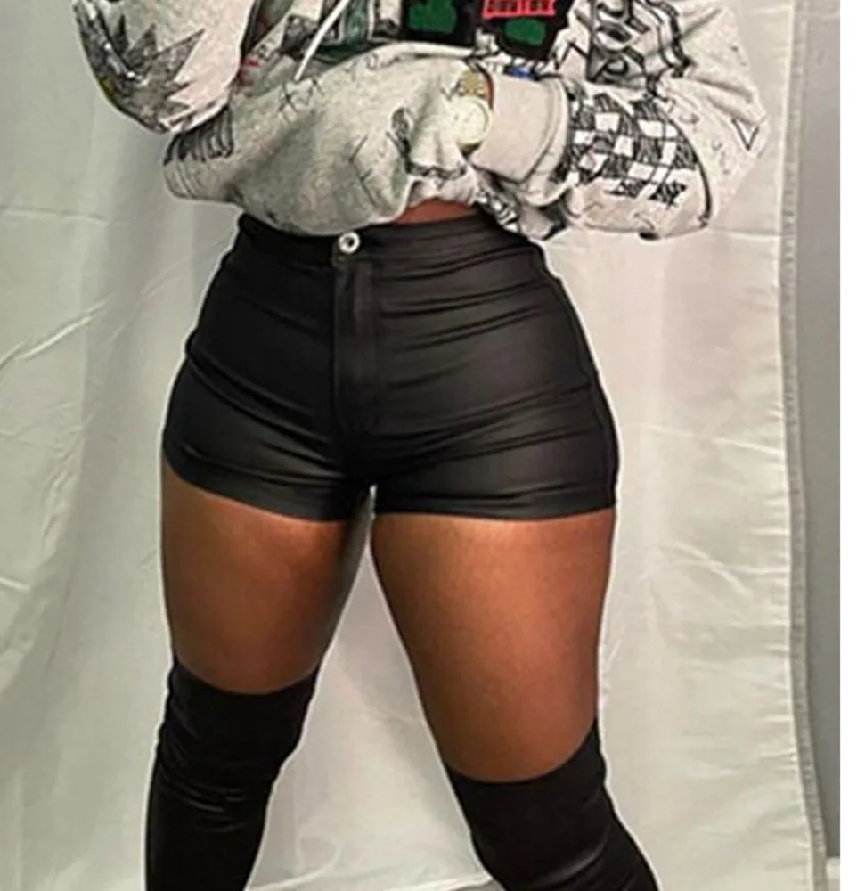 

Женские прозрачные черные шорты из искусственной кожи, летние трендовые шорты с карманами на молнии, одежда в уличном стиле, 2023