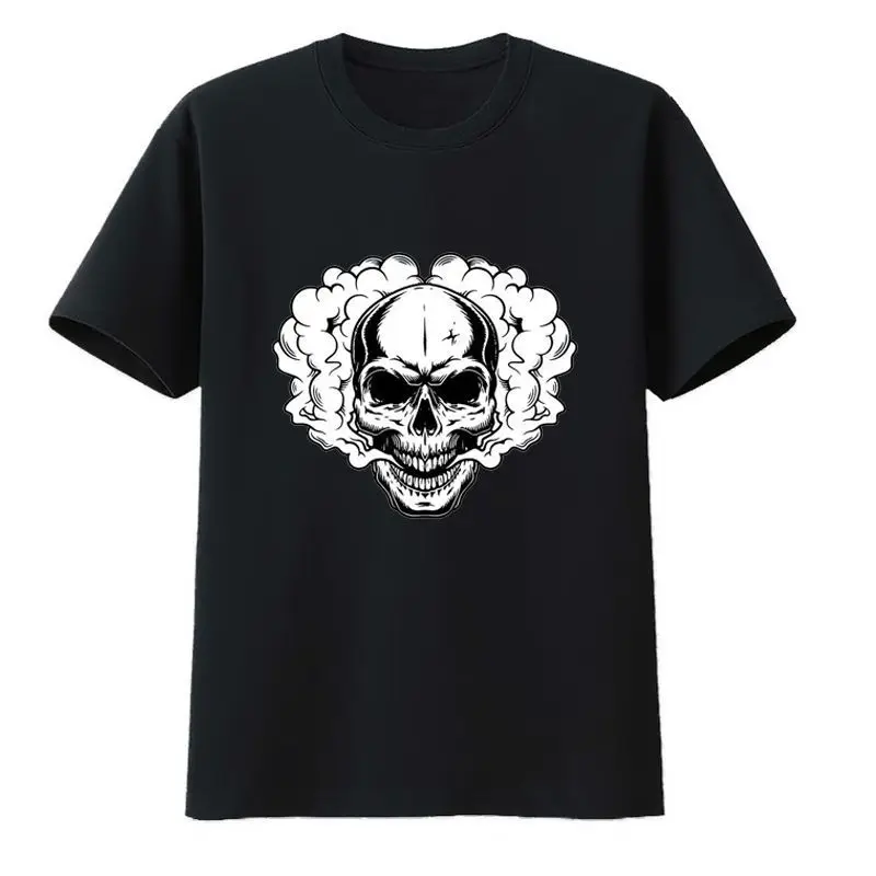 

Smoking Skull Cotton T-shirt The Weeknd Men Clothing Original Men's Shirts Y2k Clothes Kpop Tees Short-sleev Pattern Zevity Cool