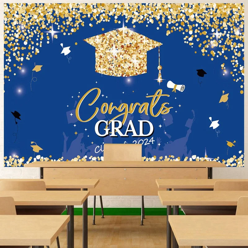 150X100cm Class Of 2024 Graduation Graduates Photography Cloth Farewell Party Theme Ceremony Golden Spot Backdrops