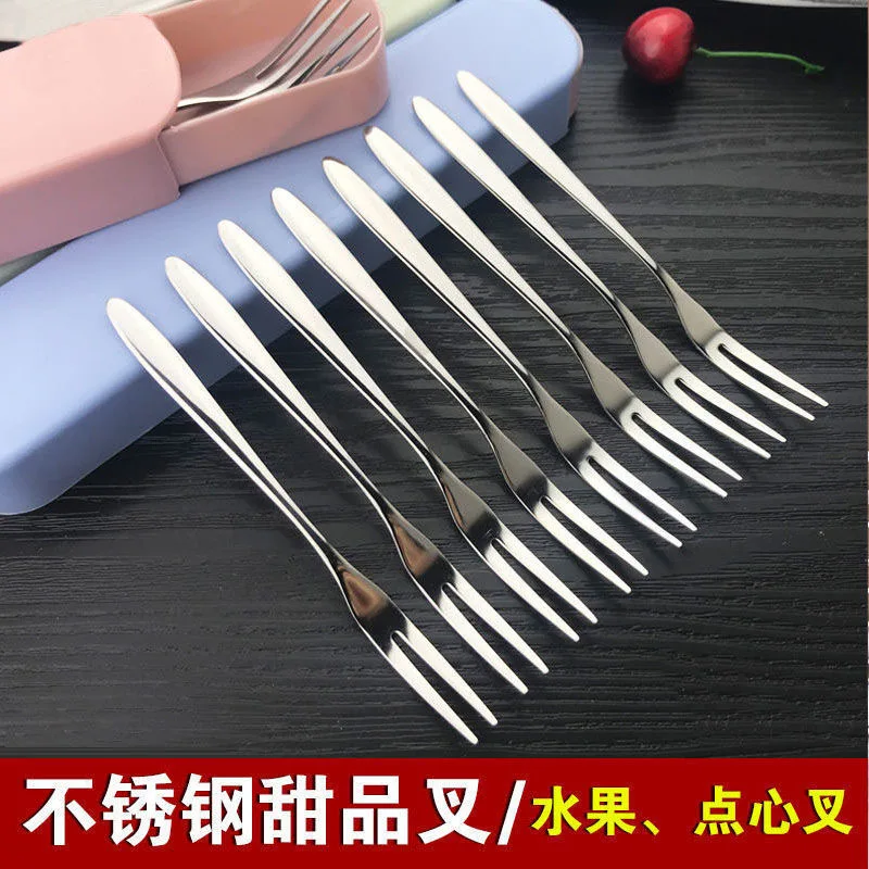 

10 Pcs Fruit Fork Stainless Steel Two-toothed Fork Cake Fork Western Small Fork Multifunctional Household Kitchen Accessories