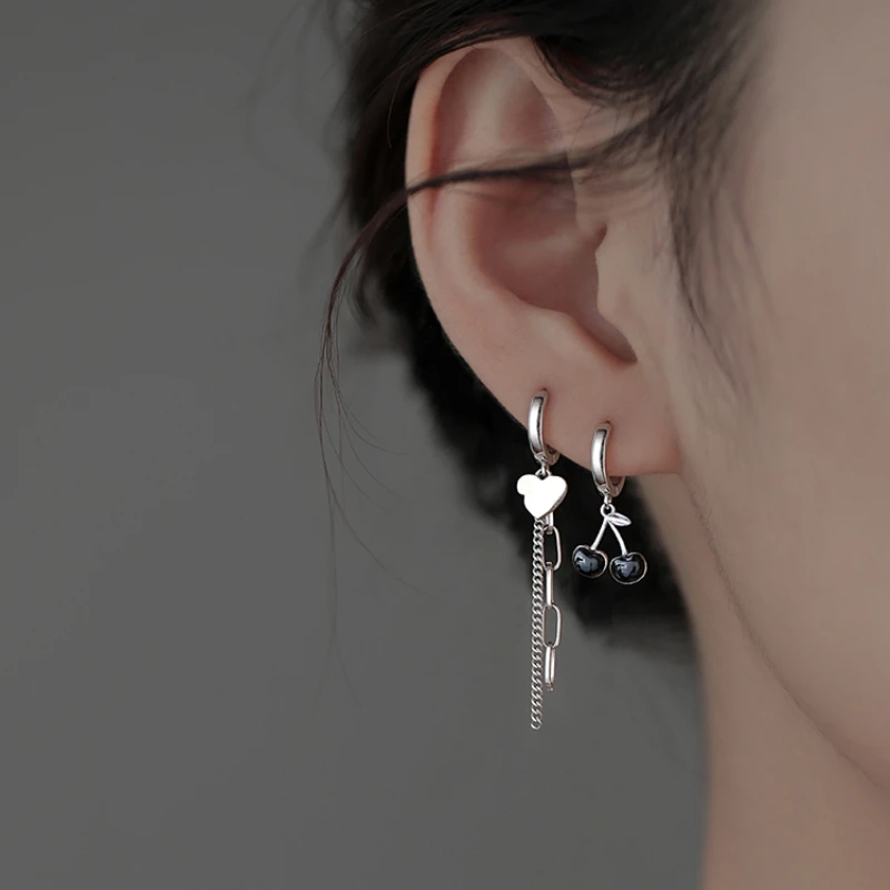 

New Asymmetry Exquisite Cherry Fruit Earrings For Women Punk Vintage Hollow Round Bead Stud Earrings Fashion Jewelry Gift