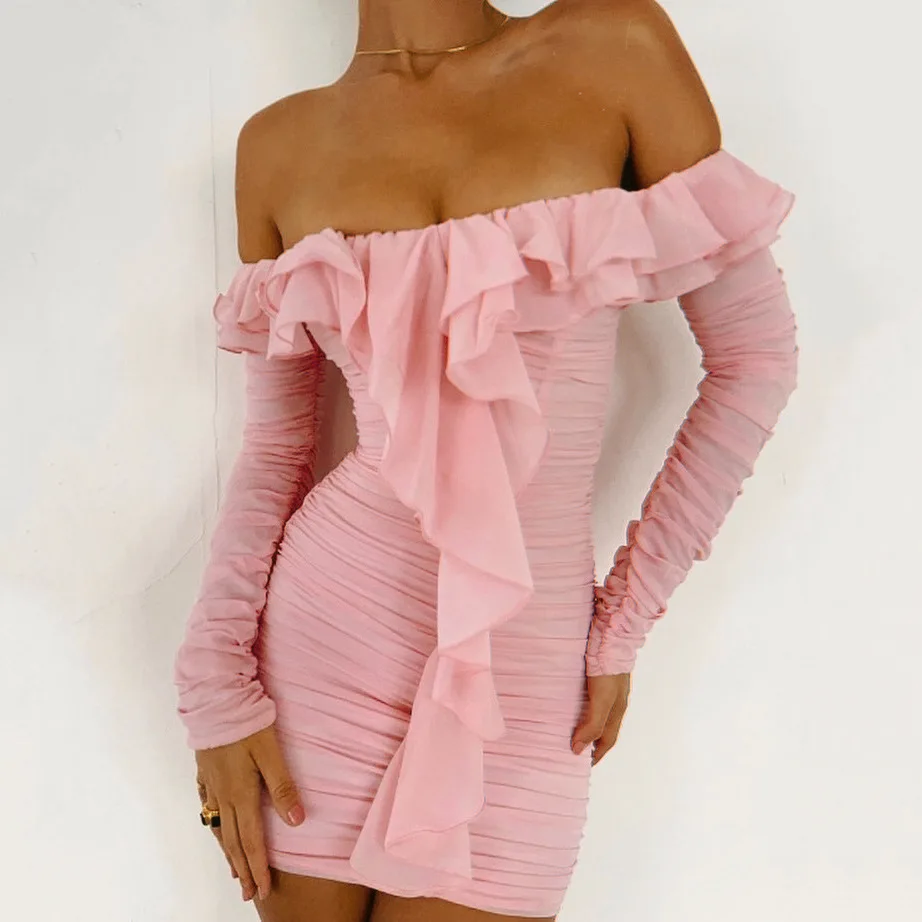 

Summer sexy women's bag hip mesh chiffon ruffled tube top skirt dress women