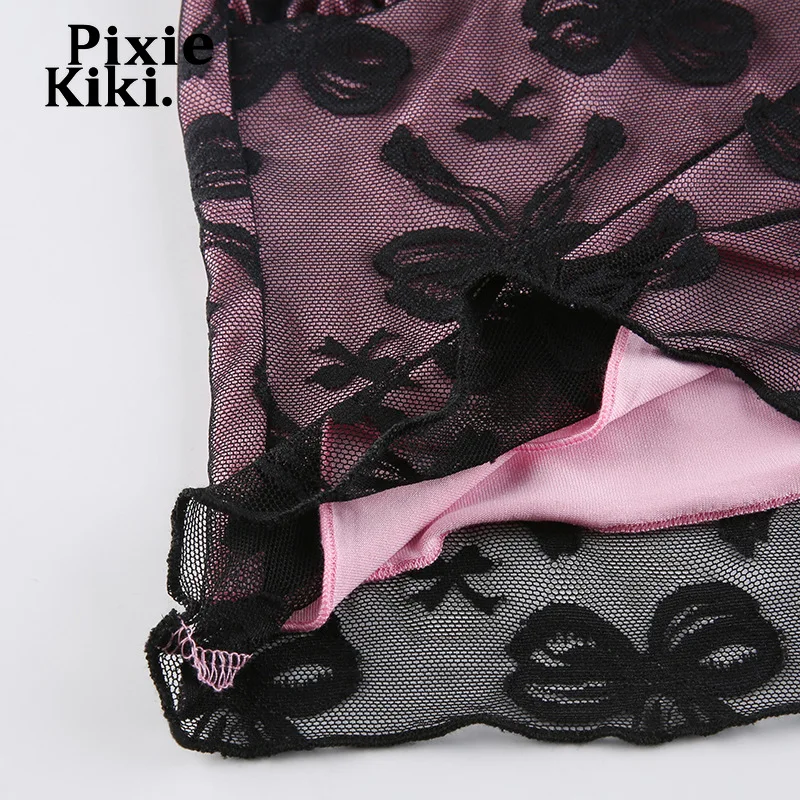 Двухслойный кружевной сетчатый комплект PixieKiki с бантом из двух частей мини-юбка и