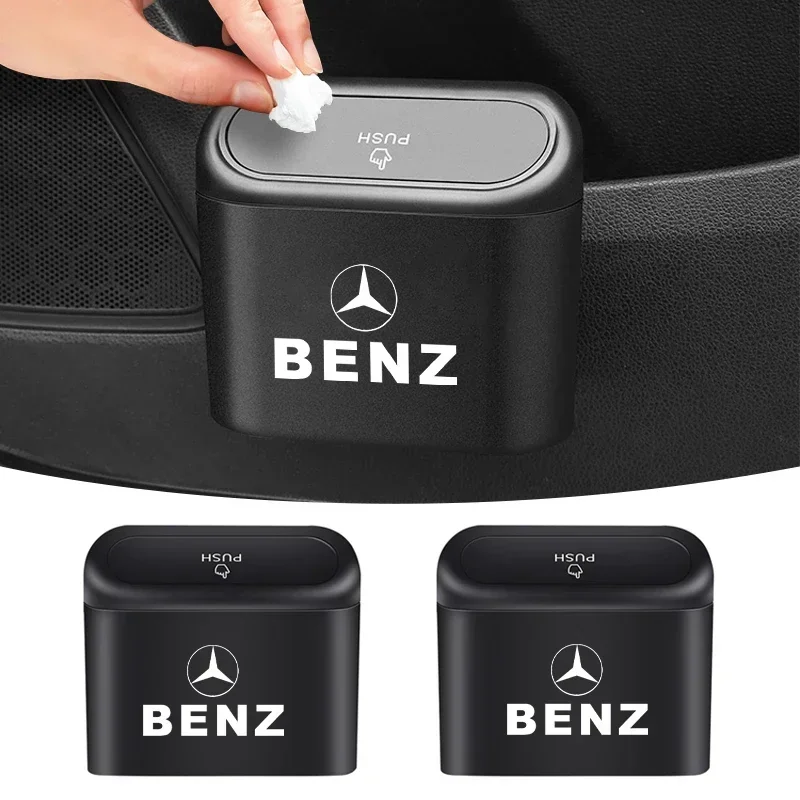 Car Trash Can Portable Wastebasket With Lid For Mercedes Benz AMG W203 W206 W220 W205 W211 W212 W201 W210 W108 GLC GLK