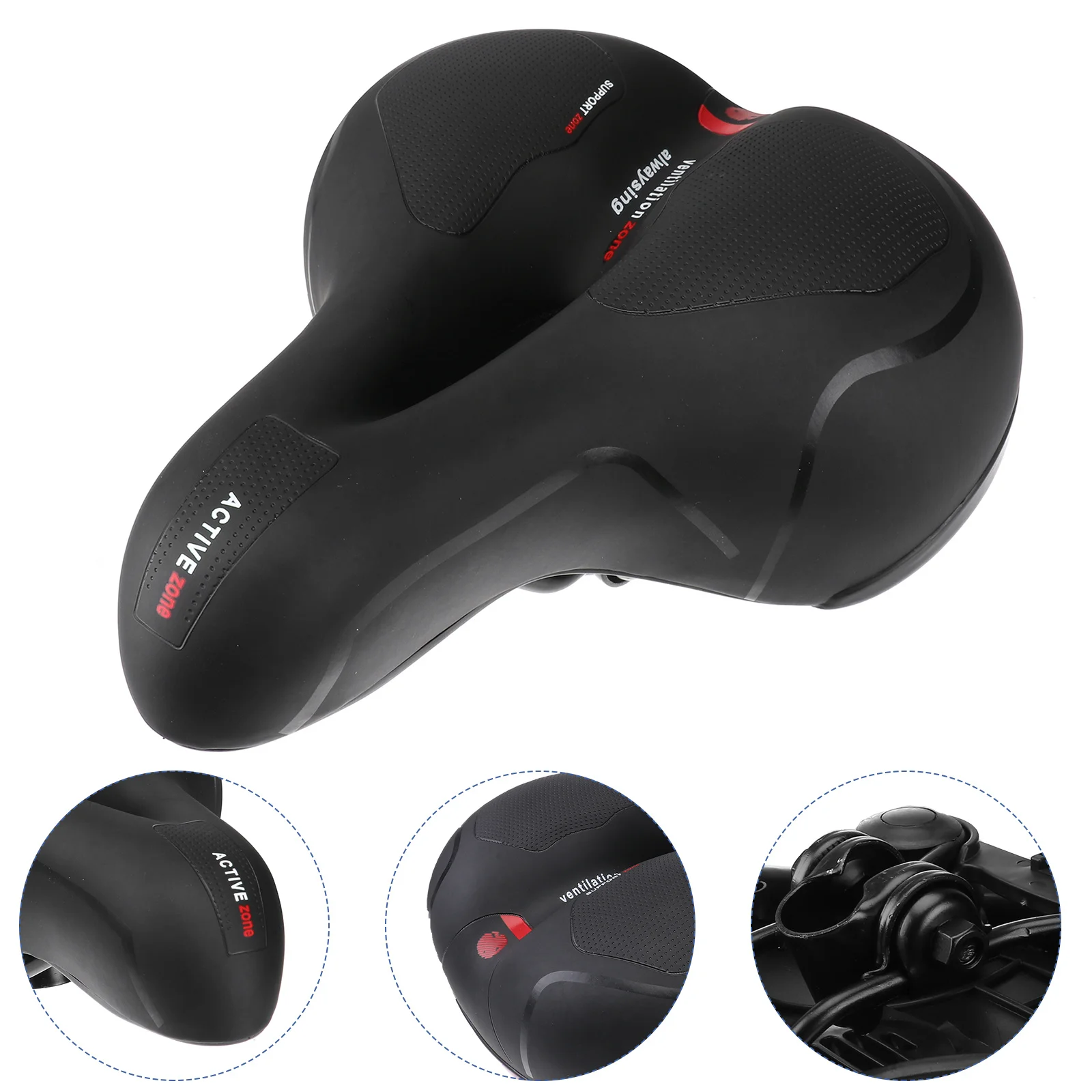 

Bike Seat Absorbing Comfortable Wide Padded Replacement Saddle with Suspension Ball Design