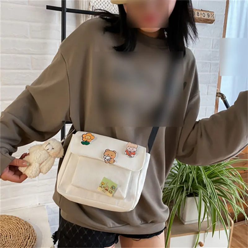 Crossbody Bags Women Canvas Flap-bag Students Casual Female Handbags  Single Shoulder Bag Korean Fashion Solid Messenger Bag