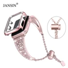 Браслет для Apple Watch 38 мм 42 мм, браслет со стразами из нержавеющей стали, Starp + чехол для Apple Watch SE Band 40 мм 44 мм 41 мм 45 мм Series 7 6 5 4