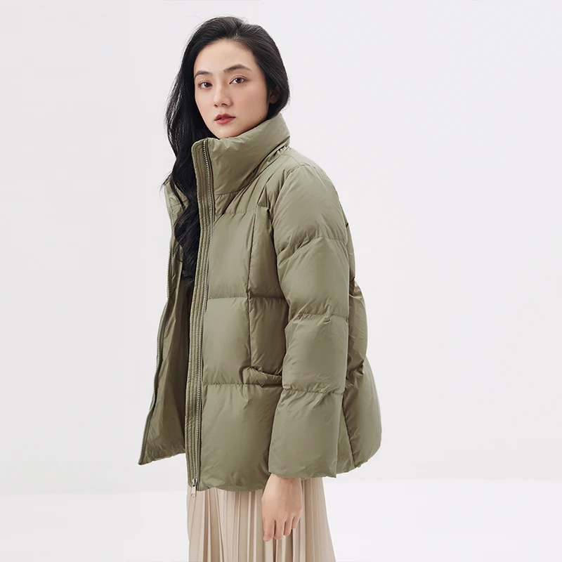 High-quality Puffer Jacket Women  90%  White Goose Down  Casual  Winter  Jacket Women  Wide-waisted  Zipper  Pockets