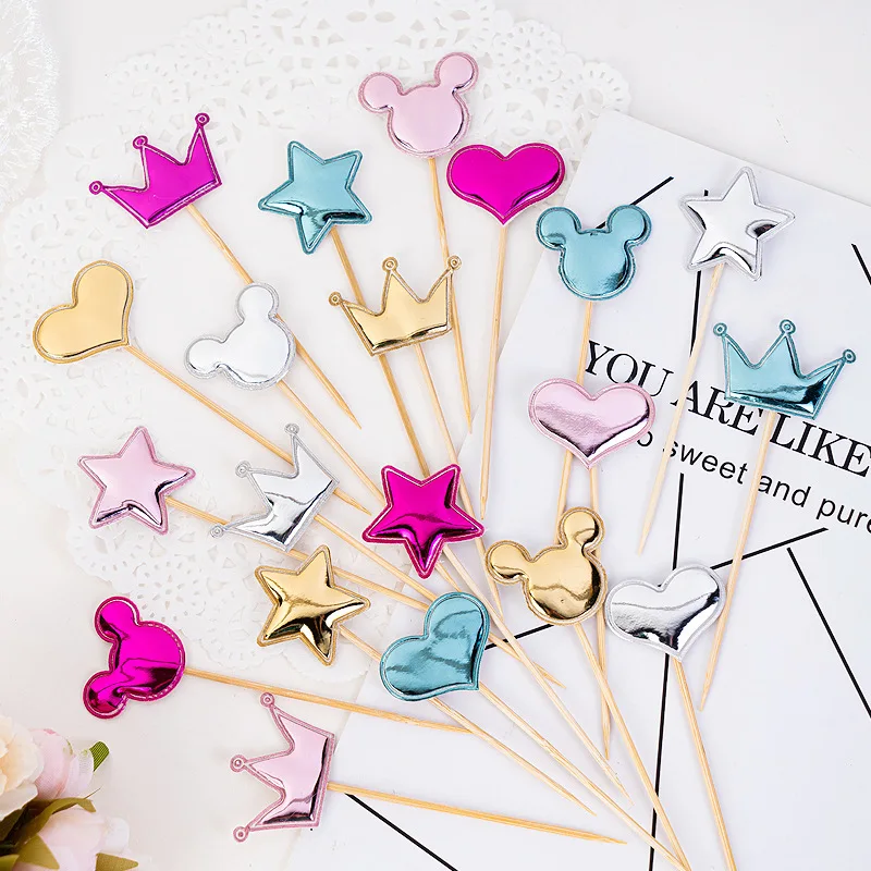

20Pcs Wedding Cake Topper Glitter Dessert Table Flags Bridal Engagement Birthday Party For Baking Lovely Heart Star Crown Decor